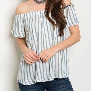 Blue Stripe Off-the-Shoulder Top